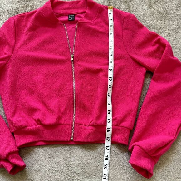 Hot pink crop jacket, full zip up, size Small 4 - Picture 3 of 4